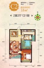 翡麗湾2室2厅1卫户型图