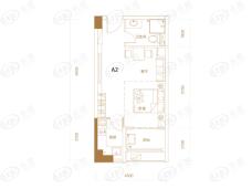 恒大学庭105#楼A2户型57平 1室1厅1卫户型图