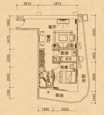 望海国际广场1室2厅1卫户型图