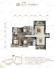 碧桂园翡翠湾二期3室2厅2卫户型图