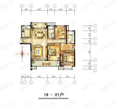 星河丹堤城央印1#楼01户型三房两厅两卫143平米户型图