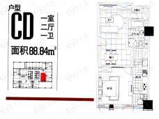 时代国际1室2厅1卫户型图