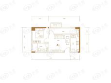 恒大学庭105#楼A1户型67平 1室2厅1卫户型图