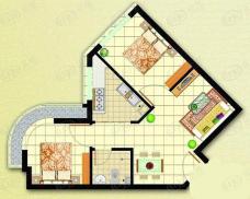 东方国际2室2厅1卫户型图
