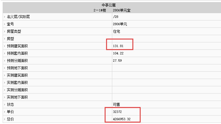 萬科金域時代部分房源備案價
