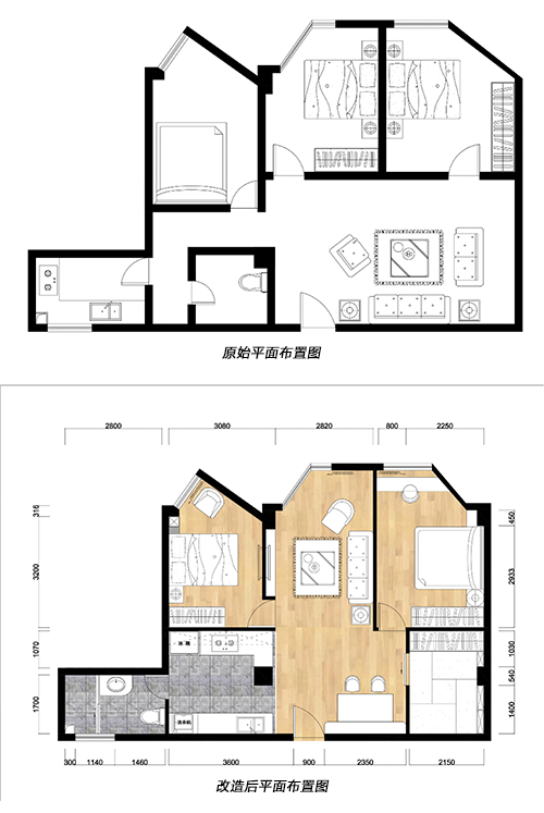 △改造前后平面图对比