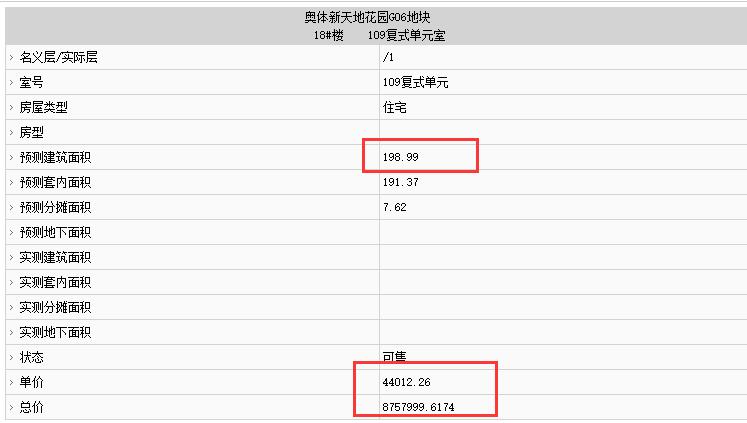 融僑陽光城方圓里部分房源備案價(jià)