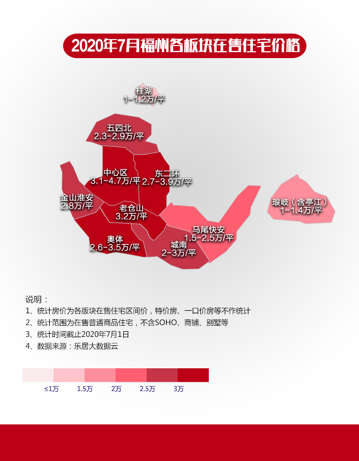 △福州各版块最新房价地图（数据来源：乐居大数据云）