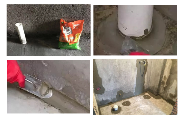 用德高水不漏1号对墙角和管根
进行抹圆弧处理
对基层缺陷进行修补