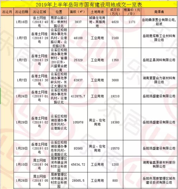 2019年岳阳楼市盘点土地篇