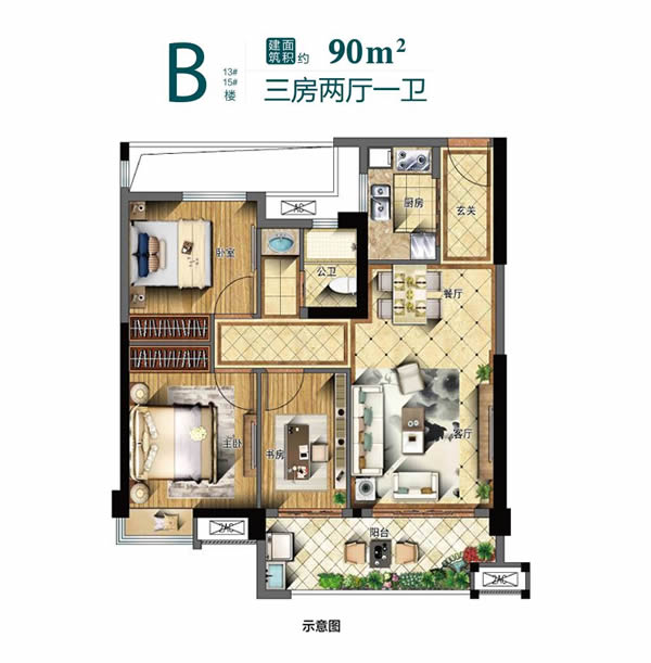 90平戶型圖