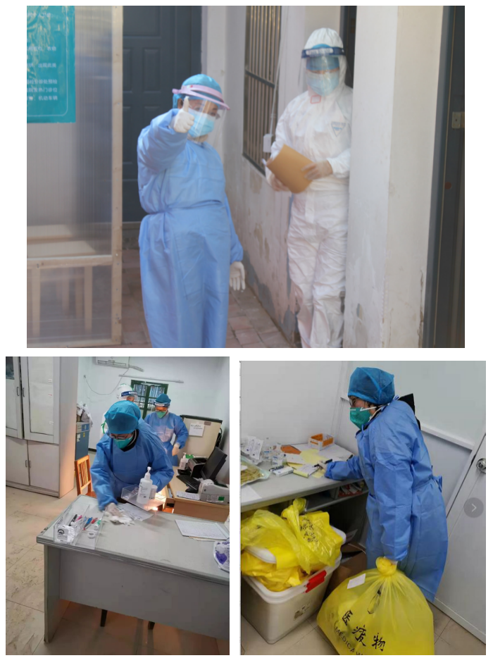 汤明俊在安中医发热门诊收集发热门诊医疗垃圾，擦拭消毒桌面