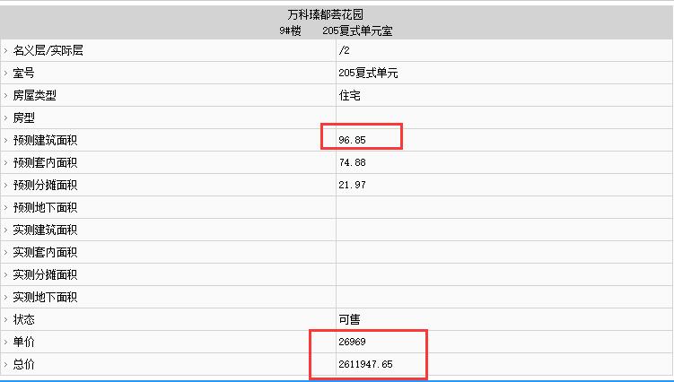 萬科翡翠里溪望部分房源備案價