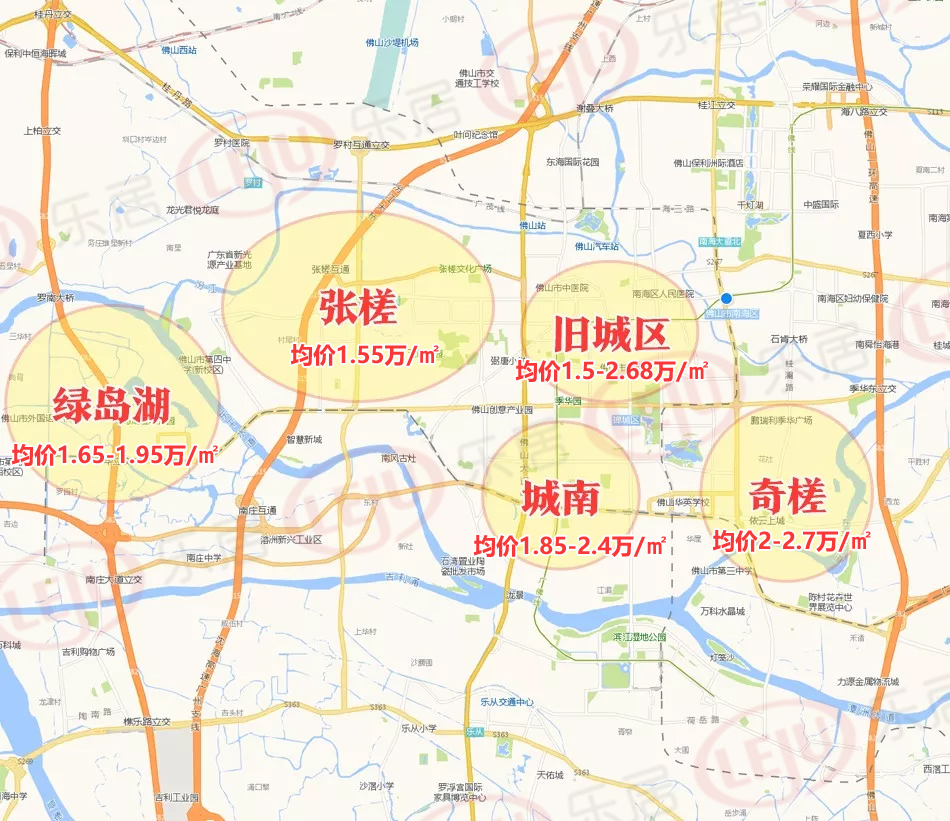禅城各板块在售均价示意图 禅城各板块在售均价示意图