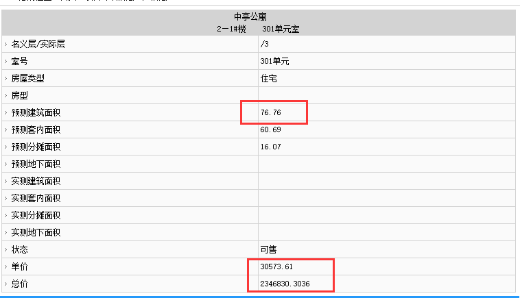 萬科金域時代部分房源備案價