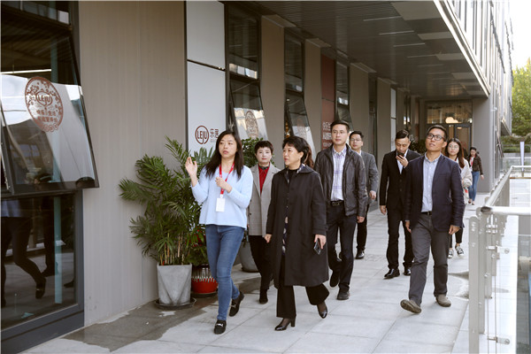 图为 乐居控股副总裁刘然陪同成华区政府副区长卢珺香一行参观考察