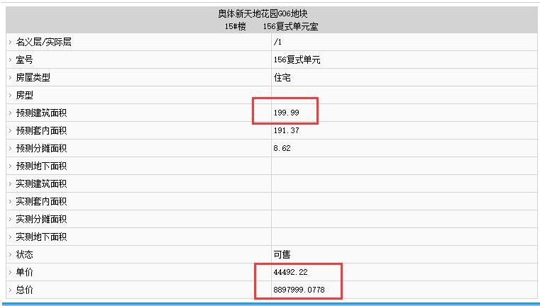 融僑陽光城方圓里部分房源備案價(jià)