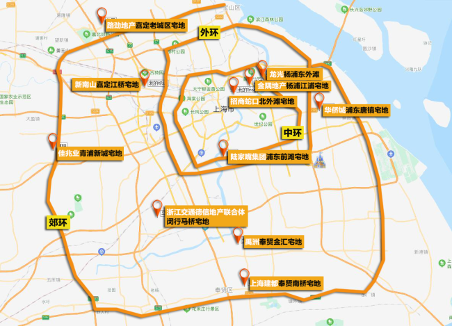 上海7月溢价率大于0%的宅地位置分布图