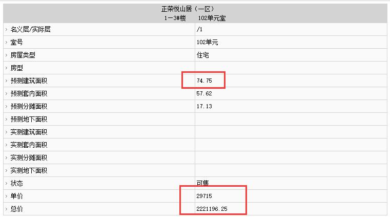 正榮悅榕府部分房源備案價(jià)