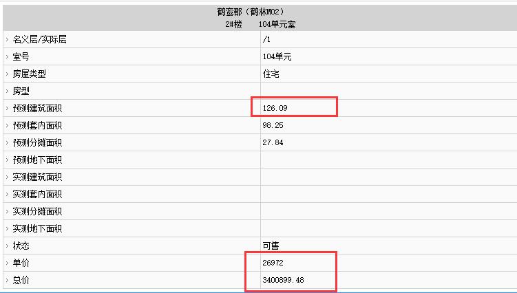 城投鶴鸞郡部分房源備案價(jià)