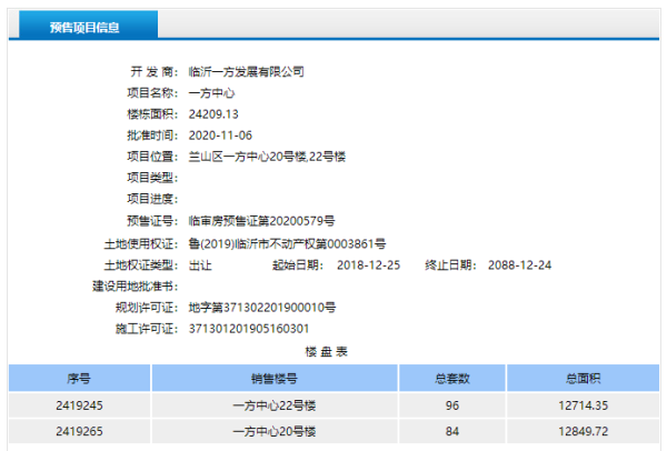 一方中心取得预售许可证