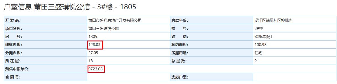 三盛璞悅灣部分房源備案價(jià)