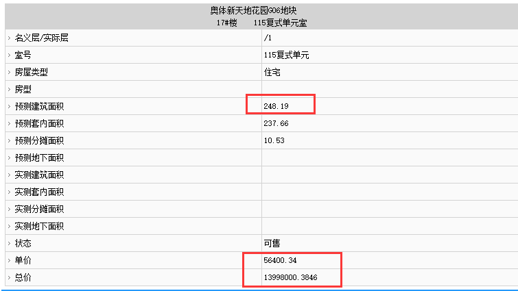 融僑陽光城方圓里部分房源備案價
