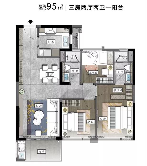 萬科金域國際95㎡戶型圖