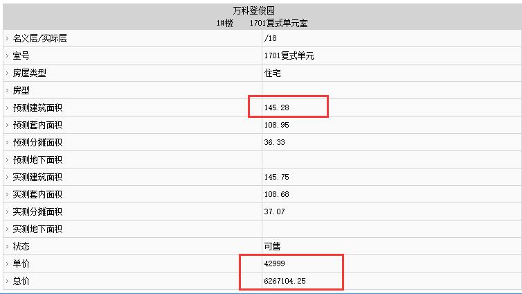 萬(wàn)科九如府高層部分房源備案價(jià)
