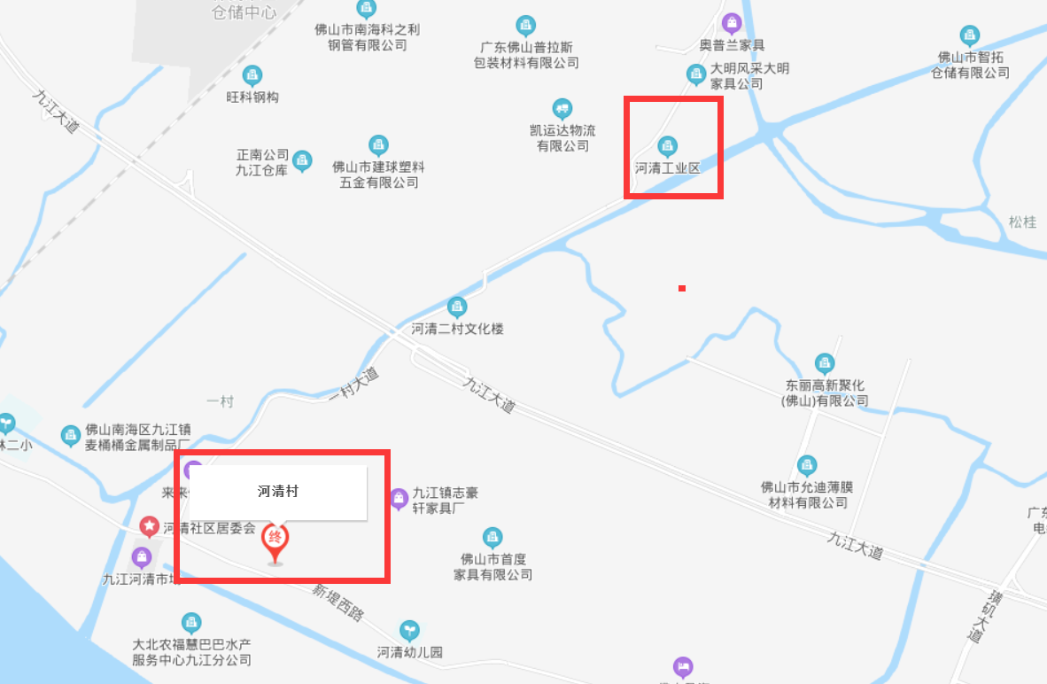 河清村和河清村工业区相对位置示意