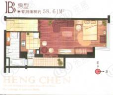 衡辰酒店式公寓房型: 一房;  面积段: 58.17 －65.7 平方米;
户型图