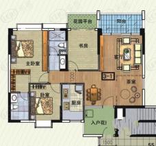 体育花园1，3栋01户型3室2厅2卫1厨户型图