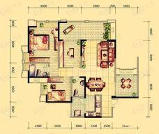 东海阿特豪斯1.2栋楼5.3号房V户型(标准层)3室2厅2卫1厨户型图