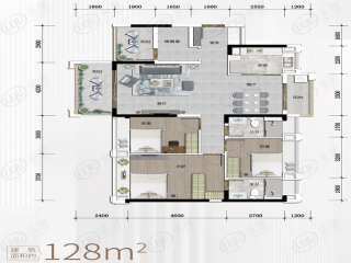 钜隆罗村风度花园128㎡户型户型图