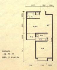 凯景花园悠然空间1室1厅1卫户型图