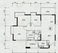 TCL香榭园6号楼C户型3室2厅2卫1厨户型图
