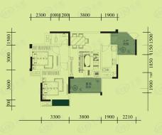 奥韵未来城E1型二室二厅单卫（入户花园）户型图