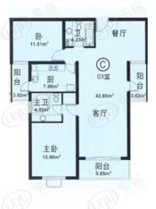 申江名园房型: 二房;  面积段: 115 －128 平方米;
户型图