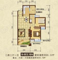 睿泰康桥美郡2室2厅1卫户型图