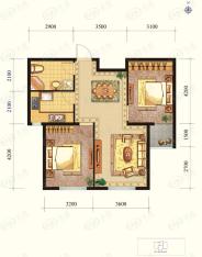 郁金台K户型 2室2厅1卫 供暖面积60.73至61.32平方米户型图