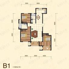 金御瞰景一期一期5号楼标准层B1户型3室2厅2卫1厨户型图