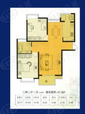 金沙雅苑（二期）房型: 二房;  面积段: 80.5 －97.8 平方米;
户型图