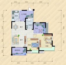 南阳盛世二期G1-3户型2室2厅1卫1厨户型图