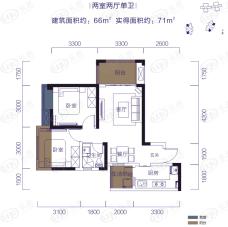 中国水电泛悦国际2室2厅1卫户型图