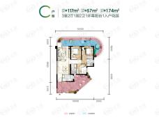 清凤滇池美岸国际社区3室2厅2卫户型图