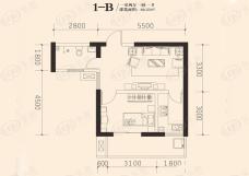 东岸阳光60平米一室两厅一厨一卫户型图