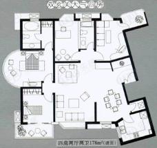 古北新苑房型: 四房;  面积段: 178 －178 平方米;
户型图