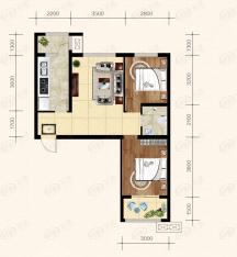 学院1号5#楼L户型两室一厅一卫户型图