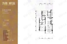 力迅城筑北区6座4-16层偶数层 01单位户型图