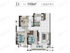 锦艺旭辉·都会江来3室2厅2卫户型图